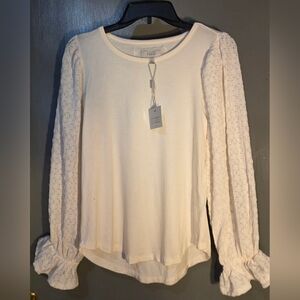 Cupio Cream Textured Sleeve Blouse